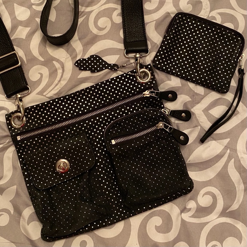 RARE SET Roots dot leather village bag & pouch